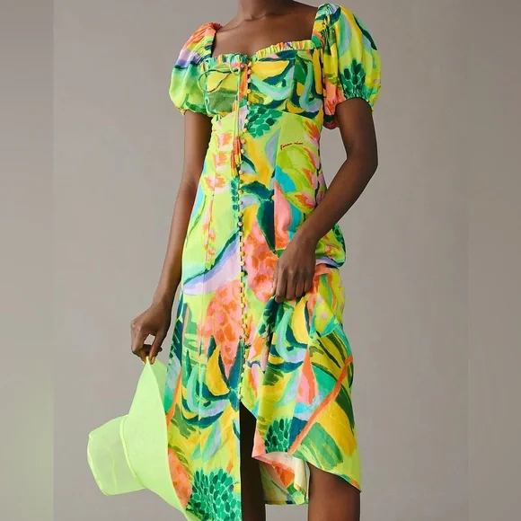 NWT Farm Rio Printed Puff-Sleeve Dress - Picture 2 of 5